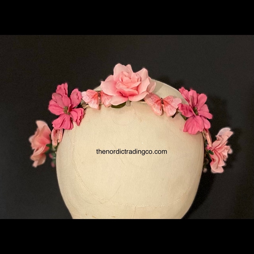 Butterflies & Roses Boho Flower Girl Bridesmaid Headbands Pink Rose Girls Crown